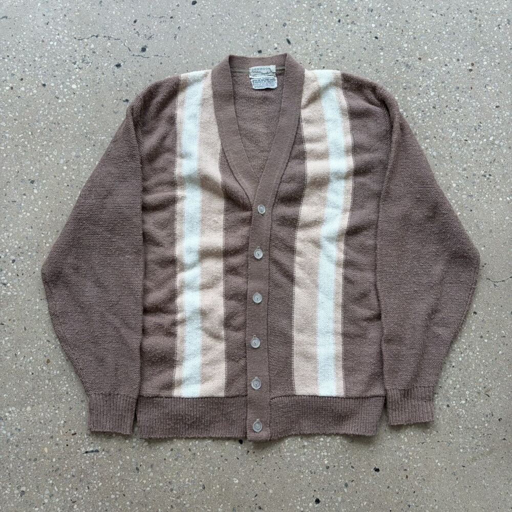 Vintage 60s Donmoor Brown Striped Acrylic Cardigan